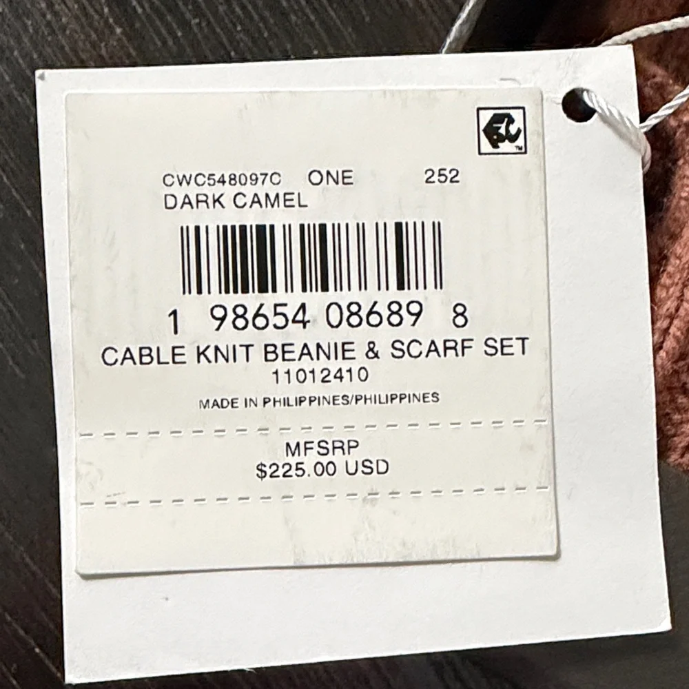 Coach Tan Cable Knit Hat and Scarf Set - Picture 2 of 5